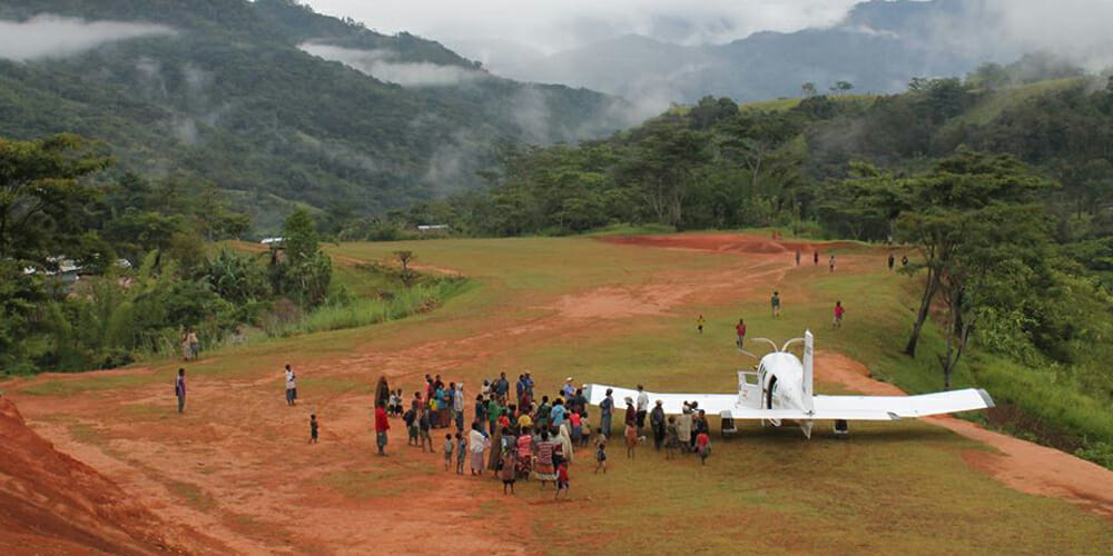 Crowd on mountain runway